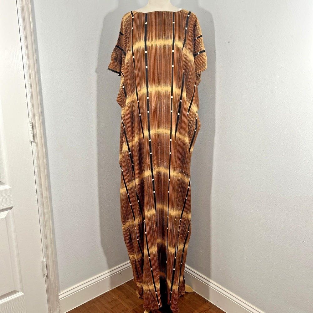Handmade Kaftan Maxi Dress Womens OS Brown Rayon Caftan Kimono Beachy